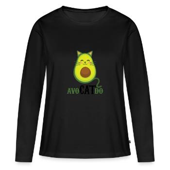 Chat Avocado jeu de mots - T-shirt manches longues Premium bio Femme - noir - Devant - Julia (174cm)