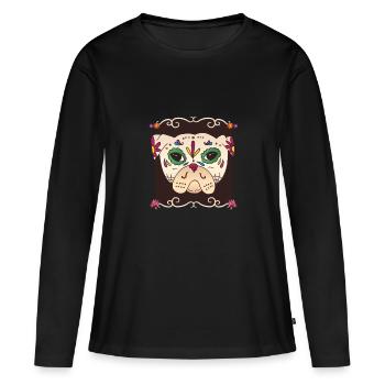 Sugar Skull Pug - sugar skull pug - Women's Premium Organic Long Sleeve Shirt - black - Front - Julia (174cm)