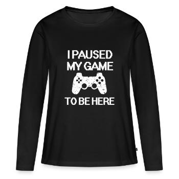 Ich habe mein Spiel-T-Shirt angehalten - Frauen Premium Bio Langarmshirt - Schwarz - Vorne - Julia (174cm)