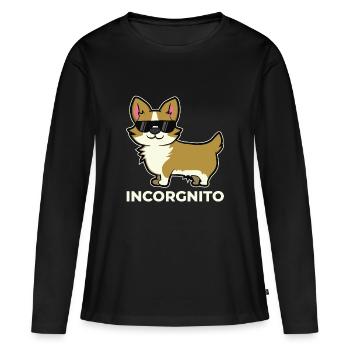 Cadeau drôle de chiot d'amour d'animal familier de chien de corgi incognito - T-shirt manches longues Premium bio Femme - noir - Devant - Julia (174cm)
