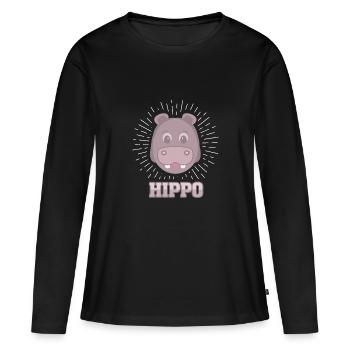 Hippopotame Cadeau Hippopotame Animal préféré Afrique Fleuve - T-shirt manches longues Premium bio Femme - noir - Devant - Julia (174cm)