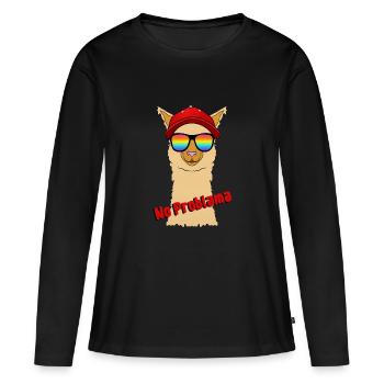 Pas de problème lama - T-shirt manches longues Premium bio Femme - noir - Devant - Julia (174cm)