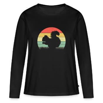 Retro Vintage Eichhoernchen Squirrel 70's Sunset - Frauen Premium Bio Langarmshirt - Schwarz - Vorne - Julia (174cm)