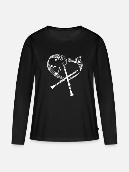 Klarinette - Klarinettist - Klarinettistin - Herz - Frauen Premium Bio Langarmshirt - Schwarz