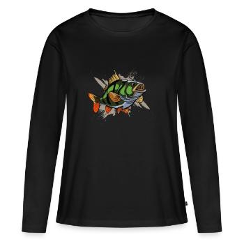 T-shirt de pêcheur à la ligne - Perche - Prédateur Pêche - T-shirt manches longues Premium bio Femme - noir - Devant - Julia (174cm)