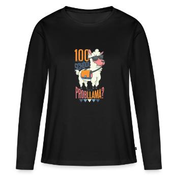 100 jours d'école Llama Lama Peru Alpaca - T-shirt manches longues Premium bio Femme - noir - Devant - Julia (174cm)