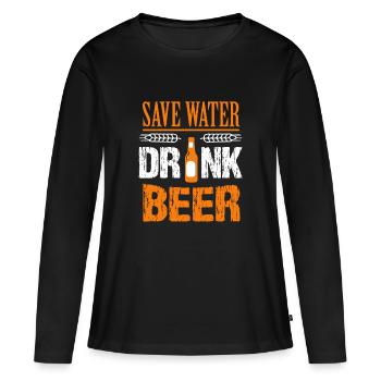 Bier Bier Bier Bier Bier Bier bier Bier Bier Bier - Frauen Premium Bio Langarmshirt - Schwarz - Vorne - Julia (174cm)