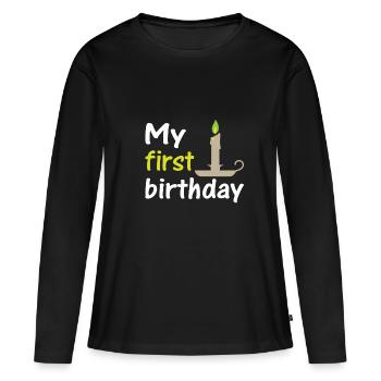 Mon premier anniversaire, mon premier anniversaire - T-shirt manches longues Premium bio Femme - noir - Devant - Julia (174cm)