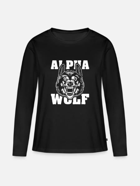 Wolf Alphawolf Wolfpack Anführer Vater - Frauen Premium Bio Langarmshirt - Schwarz