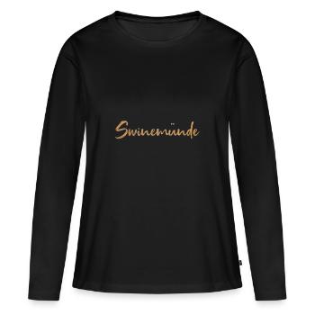 SWINEMÜNDE | SCHRIFTZUG IM SAND - Frauen Premium Bio Langarmshirt - Schwarz - Vorne - Julia (174cm)