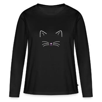 Katzengesicht - Frauen Premium Bio Langarmshirt - Schwarz - Vorne - Julia (174cm)