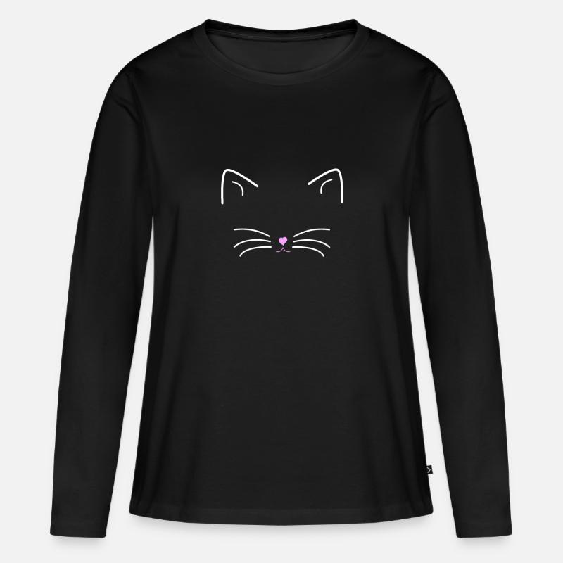 Katzengesicht - Frauen Premium Bio Langarmshirt - Schwarz