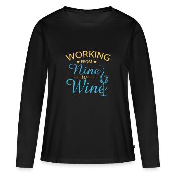 Working from nine to wine - T-shirt manches longues Premium bio Femme - noir - Devant - Julia (174cm)