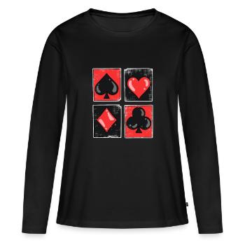 Carte à jouer Jeu de cartes Poker Black Jack Cadeau - T-shirt manches longues Premium bio Femme - noir - Devant - Julia (174cm)