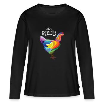 Poule colorée Poule colorée - T-shirt manches longues Premium bio Femme - noir - Devant - Julia (174cm)