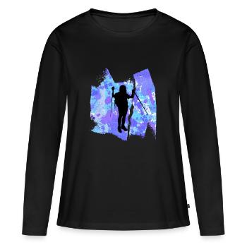 Randonnée Randonnée Wanderlust Randonneur T-shirt - T-shirt manches longues Premium bio Femme - noir - Devant - Julia (174cm)