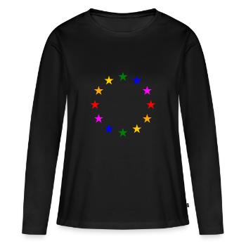 EU Sterne in Regenbogenfarben - Frauen Premium Bio Langarmshirt - Schwarz - Vorne - Julia (174cm)