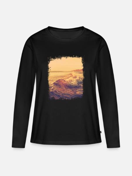 Flache Welle im Sonnenschein - Frauen Premium Bio Langarmshirt - Schwarz