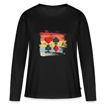 Jeu de cartes rétro Heart Pik Checked Cross Idea - T-shirt manches longues Premium bio Femme - noir - Devant - Julia (174cm)