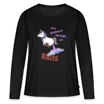 Contre les nazis T-shirt anti-racisme Licorne - T-shirt manches longues Premium bio Femme - noir - Devant - Julia (174cm)
