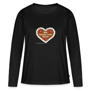 Dirndl in der Wäsche Lebkuchenherz lustig - Frauen Premium Bio Langarmshirt - Schwarz - Vorne - Julia (174cm)