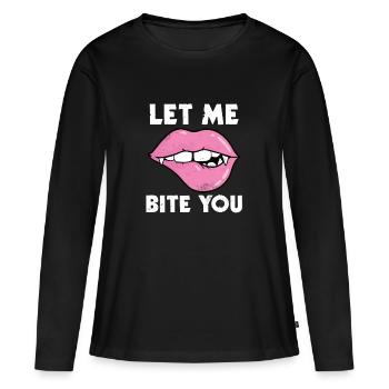 Cadeau de vampire d'Halloween se mordant les lèvres - T-shirt manches longues Premium bio Femme - noir - Devant - Julia (174cm)