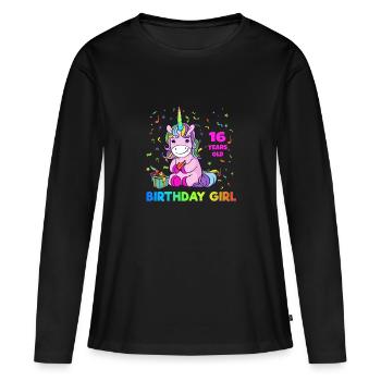 Cadeau de fille de seize ans douce de licorne - T-shirt manches longues Premium bio Femme - noir - Devant - Julia (174cm)