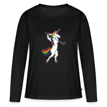 Lustiges Einhorn Golfschwung Golfspieler Geschenk - Frauen Premium Bio Langarmshirt - Schwarz - Vorne - Julia (174cm)
