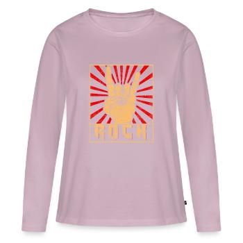 groupe de rock signe de doigt cornes de rocker - T-shirt manches longues Premium bio Femme - rose poudré - Devant - Julia (174cm)