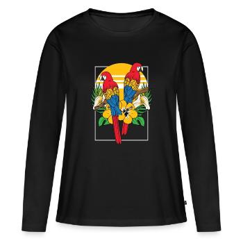 Perroquet tropique oiseau écarlate macaw - T-shirt manches longues Premium bio Femme - noir - Devant - Julia (174cm)