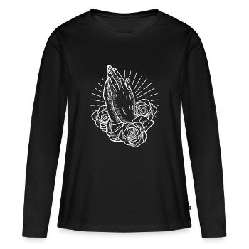 Prier les mains Prier les mains à Dieu religion - T-shirt manches longues Premium bio Femme - noir - Devant - Julia (174cm)