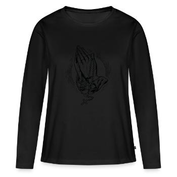 Prier Rosaire Prier Prier Mains Rosaire Dieu - T-shirt manches longues Premium bio Femme - noir - Devant - Julia (174cm)