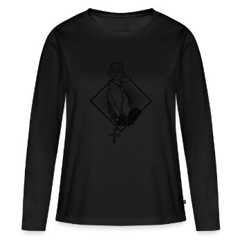 Mains en prière Mains en prière avec chapelet à Dieu - T-shirt manches longues Premium bio Femme - noir - Devant - Julia (174cm)