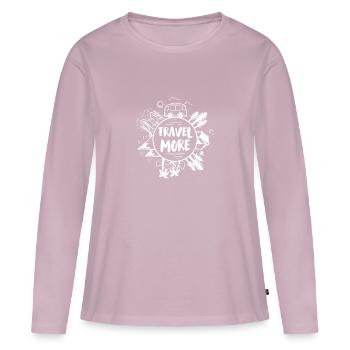 Travel More - Camper Vanlife Travelling Mountains - T-shirt manches longues Premium bio Femme - rose poudré - Devant - Julia (174cm)