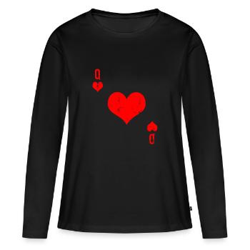 Jeu de cartes à jouer Heart Queen - T-shirt manches longues Premium bio Femme - noir - Devant - Julia (174cm)
