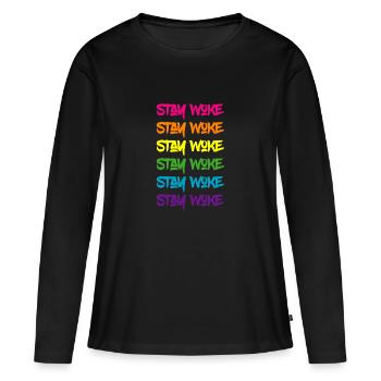Restez Woke Pride Rainbow - T-shirt manches longues Premium bio Femme - noir - Devant - Julia (174cm)