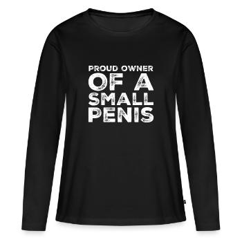 Fier propriétaire d'un cadeau drôle de bâillon de petit pénis - T-shirt manches longues Premium bio Femme - noir - Devant - Julia (174cm)