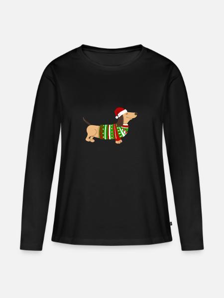 Weihnachtshund Weihnachten Dackel Hund Geschenk - Frauen Premium Bio Langarmshirt - Schwarz