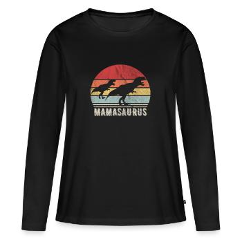 Retro Mamasaurus Mama Dino Dinosaur Gift - Women's Premium Organic Long Sleeve Shirt - black - Front - Julia (174cm)