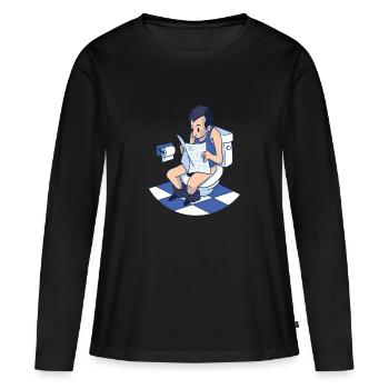 L'homme lit le journal sur les toilettes - T-shirt manches longues Premium bio Femme - noir - Devant - Julia (174cm)