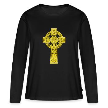 Croix d'Ahenny Croix Celtique Croix Celtique - T-shirt manches longues Premium bio Femme - noir - Devant - Julia (174cm)