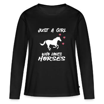 Juste une fille qui aime les chevaux - T-shirt manches longues Premium bio Femme - noir - Devant - Julia (174cm)
