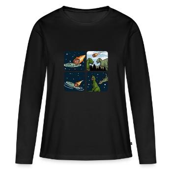 La terre est plate | T-shirt terre plate - T-shirt manches longues Premium bio Femme - noir - Devant - Julia (174cm)