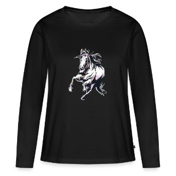 Grand cheval monte un cheval sauvage dans un style aquarelle - T-shirt manches longues Premium bio Femme - noir - Devant - Julia (174cm)