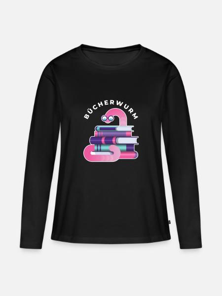Bücherwurm - Frauen Premium Bio Langarmshirt - Schwarz