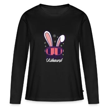 Ich bin ein Skihaserl Hasenohren und Skibrille - Frauen Premium Bio Langarmshirt - Schwarz - Vorne - Julia (174cm)
