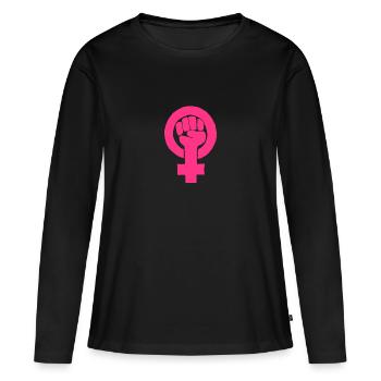Le poing des femmes Le pouvoir des femmes La journée des femmes Les droits des femmes - T-shirt manches longues Premium bio Femme - noir - Devant - Julia (174cm)