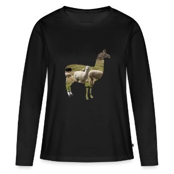 Alpaka Alpaka Alpaka Lama Lama Lama - Frauen Premium Bio Langarmshirt - Schwarz - Vorne - Julia (174cm)