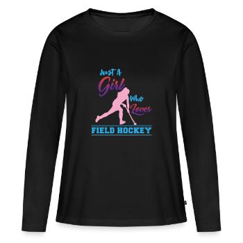 Feldhockey - Frauen Premium Bio Langarmshirt - Schwarz - Vorne - Julia (174cm)