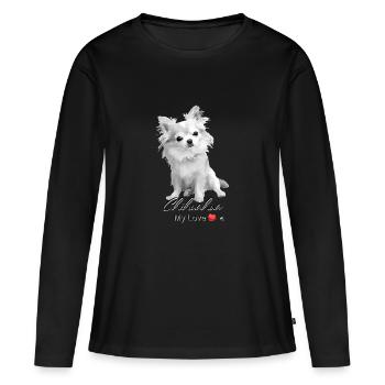 Illustration de Chihuahua avec inscription - T-shirt manches longues Premium bio Femme - noir - Devant - Julia (174cm)